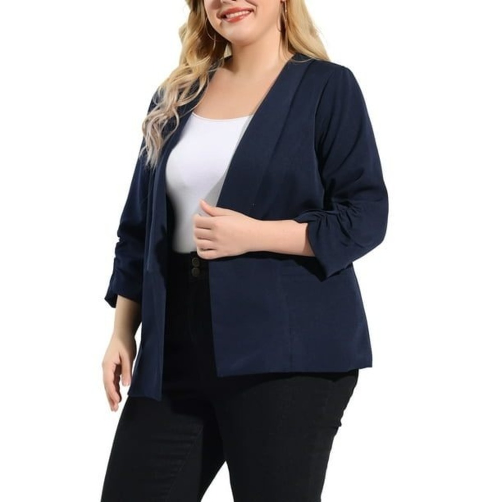 Agnes Orinda‎ Womens Plus Size Blazer Ruched Sleeve Open Front Jacket 4X NWT
